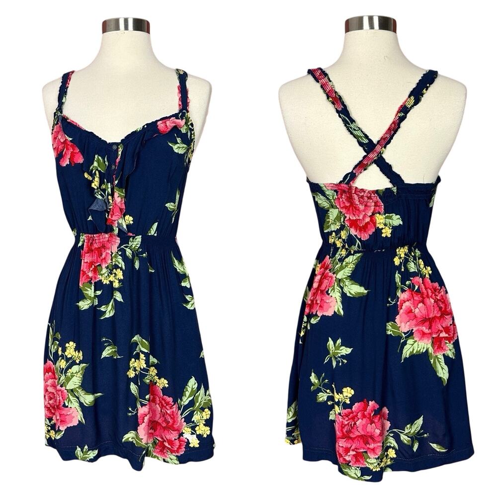 Y2K 2000s Abercrombie & Fitch Floral Mini Dress Sleeveless Cross Back Sz Medium‎